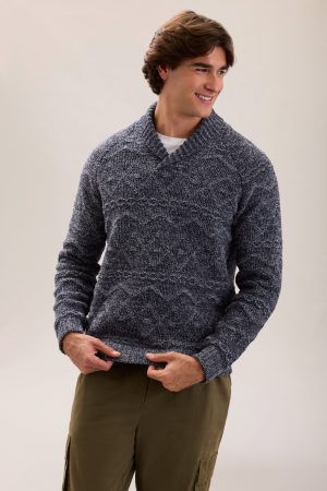 CozyChic® Fair-Isle Shawl Collar Sweater