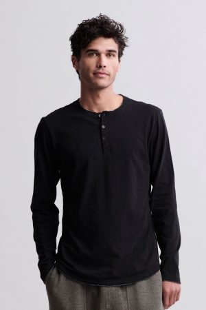 Malibu Collection® Long Sleeve Henley With Woven Detail