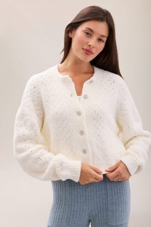 CozyChic® Pointelle Cropped Cardigan