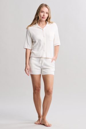 CozyChic Ultra Lite® Contrast Scallop Short Sleeve Shirt and Short Set