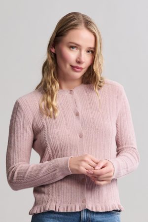 CozyChic Ultra Lite® Cable Knit Cardigan with Ruffle