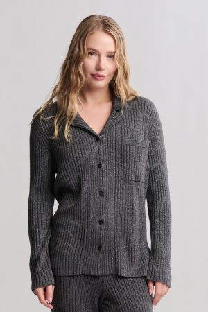 CozyChic Ultra Lite® Lurex Rib Button Front Shirt