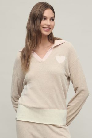CozyChic Ultra Lite® Color Block Heart Collared Pullover