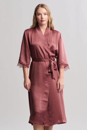 Liquid Satin Lace Kimono Robe