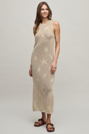 Sunbleached Shell Motif Crew Midi Dress