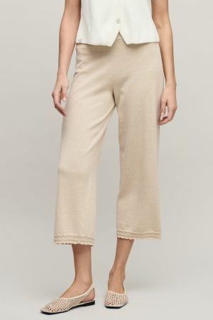 Heathered Cotton Tulip Pointelle Trim Crop Pant