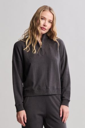 Brushed Fleece with CozyChic Ultra Lite® Rib 1/2 Zip Pullover