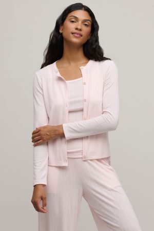 Pointelle Rib Cardigan with Scallop Trim