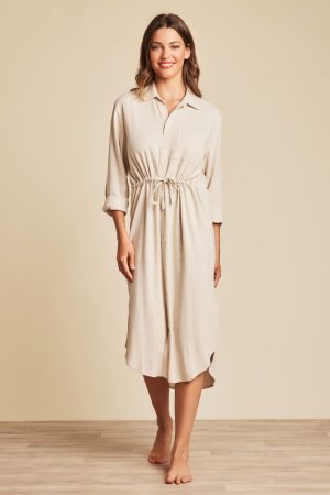 Linen Blend Cinched Shirtdress